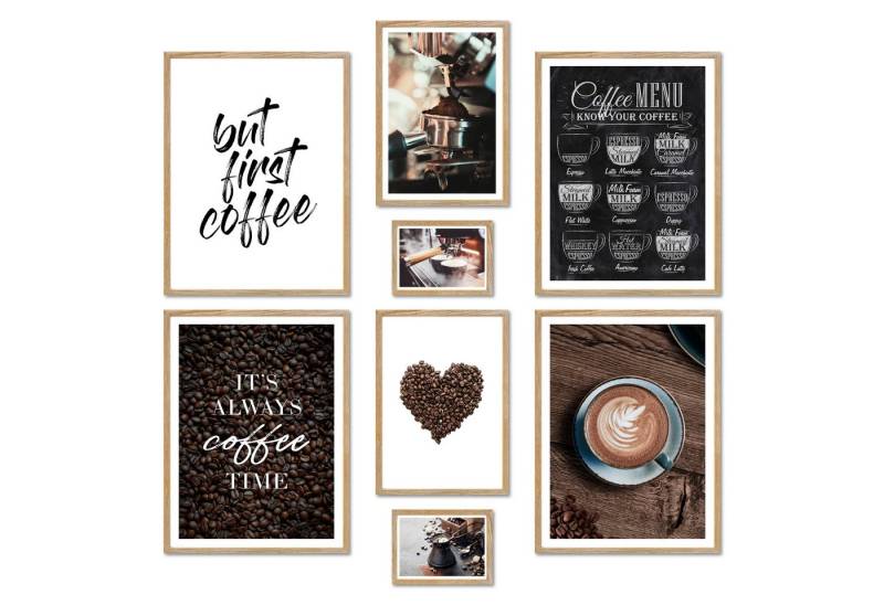 ARTFAVES Bilder-Collage Poster Set - COFFEE LOVE I Kaffee Küche Braun I Deko, (Wandbilder modern, 8 St), verschiedene Größen im Set von ARTFAVES