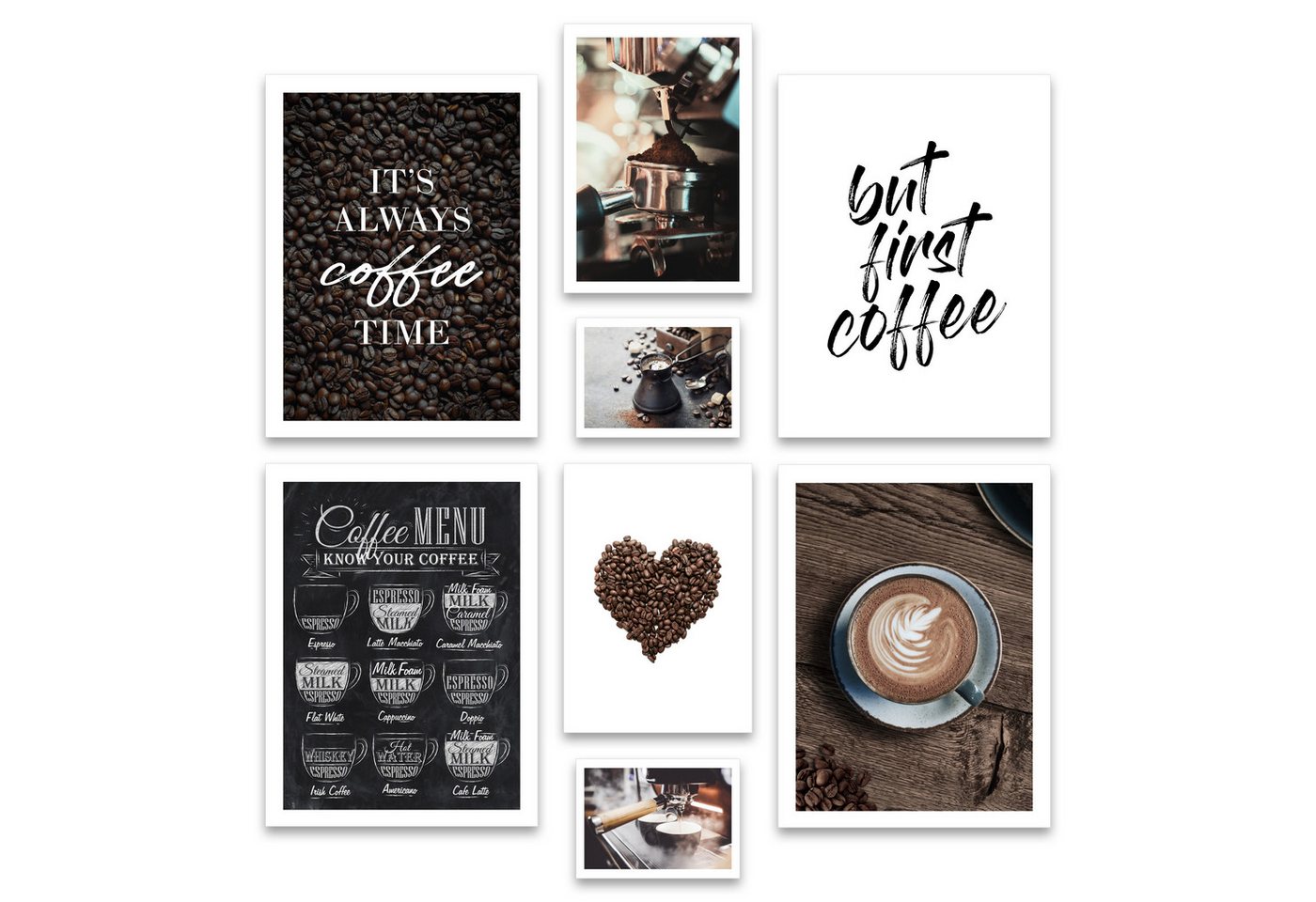 ARTFAVES Bilder-Collage Poster Set - COFFEE LOVE I Kaffee Küche Braun I Deko, (Wandbilder modern, 8 St), verschiedene Größen im Set von ARTFAVES