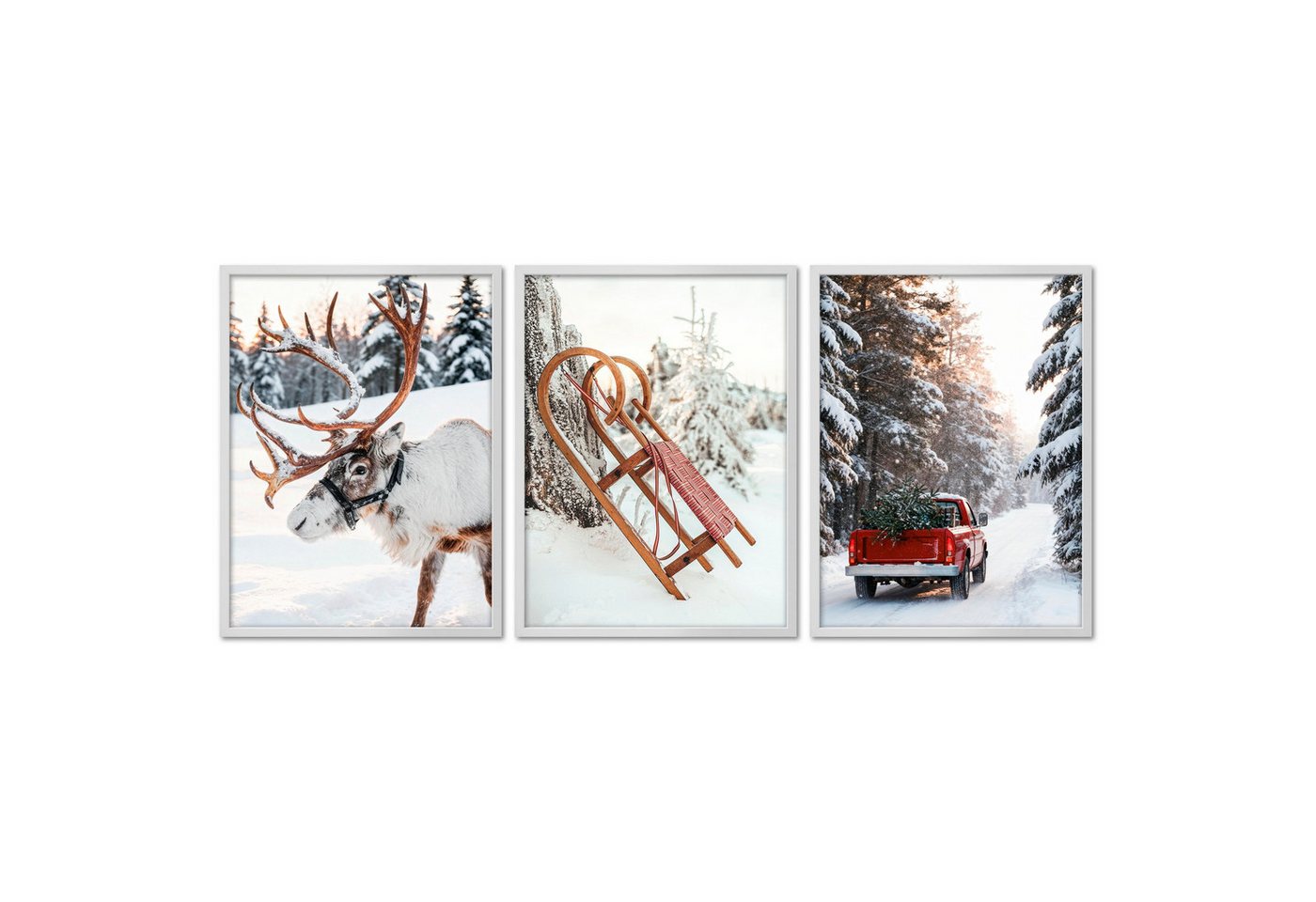 ARTFAVES Bilder-Collage Poster Set - Christmas Trio 1 - 3 Deko Wandbilder Weihnachten Schnee W, (Wandbilder modern, 3 St) von ARTFAVES