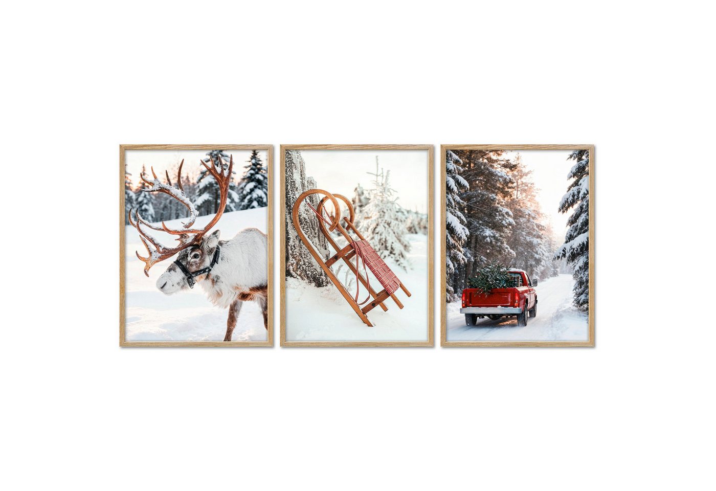 ARTFAVES Bilder-Collage Poster Set - Christmas Trio 1 - 3 Deko Wandbilder Weihnachten Schnee W, (Wandbilder modern, 3 St) von ARTFAVES