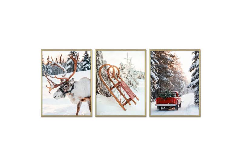 ARTFAVES Bilder-Collage Poster Set - Christmas Trio 1 - 3 Deko Wandbilder Weihnachten Schnee W, (Wandbilder modern, 3 St) von ARTFAVES