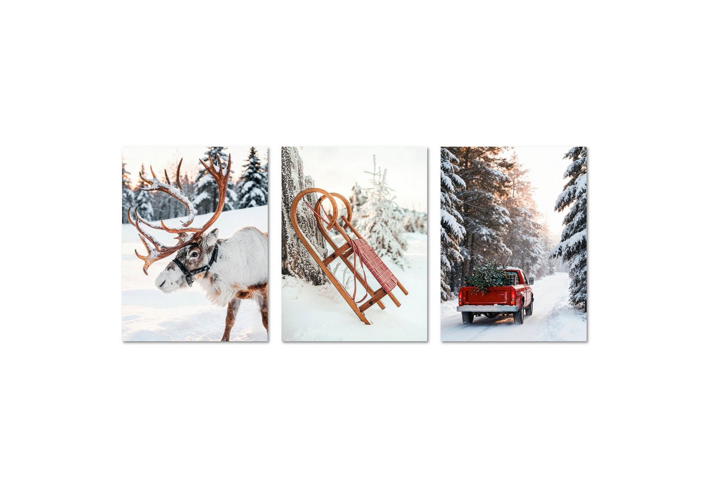 ARTFAVES Bilder-Collage Poster Set - Christmas Trio 1 - 3 Deko Wandbilder Weihnachten Schnee W, (Wandbilder modern, 3 St) von ARTFAVES