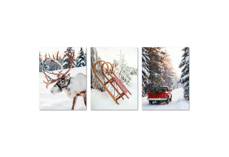 ARTFAVES Bilder-Collage Poster Set - Christmas Trio 1 - 3 Deko Wandbilder Weihnachten Schnee W, (Wandbilder modern, 3 St) von ARTFAVES