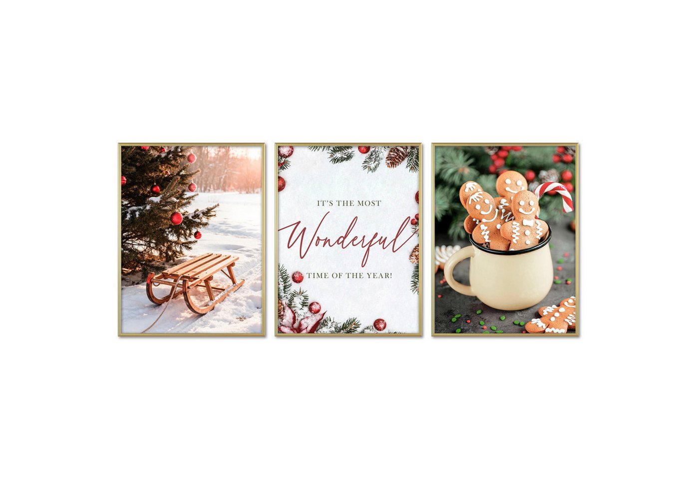 ARTFAVES Bilder-Collage Poster Set - Christmas Trio 2 - 3 Deko Wandbilder Weihnachten Schnee W, (Wandbilder modern, 3 St) von ARTFAVES