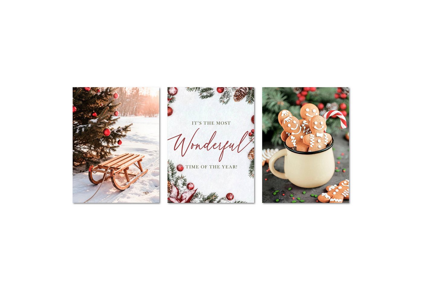 ARTFAVES Bilder-Collage Poster Set - Christmas Trio 2 - 3 Deko Wandbilder Weihnachten Schnee W, (Wandbilder modern, 3 St) von ARTFAVES