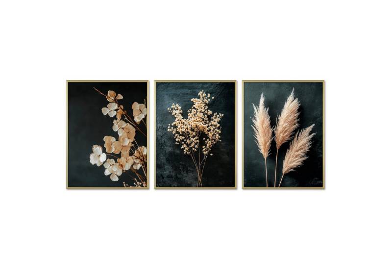 ARTFAVES Bilder-Collage Poster Set - Dark Flowers 1 - 3 Deko Wandbilder Trockenblumen, schwarz, (Wandbilder modern, 3 St) von ARTFAVES