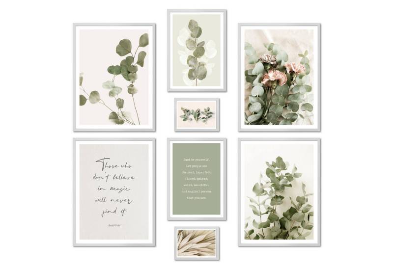 ARTFAVES Bilder-Collage Poster Set - EUCALYPTUS I Eukalyptus Pastell-Grün I Deko, (Wandbilder modern, 8 St), verschiedene Größen im Set von ARTFAVES