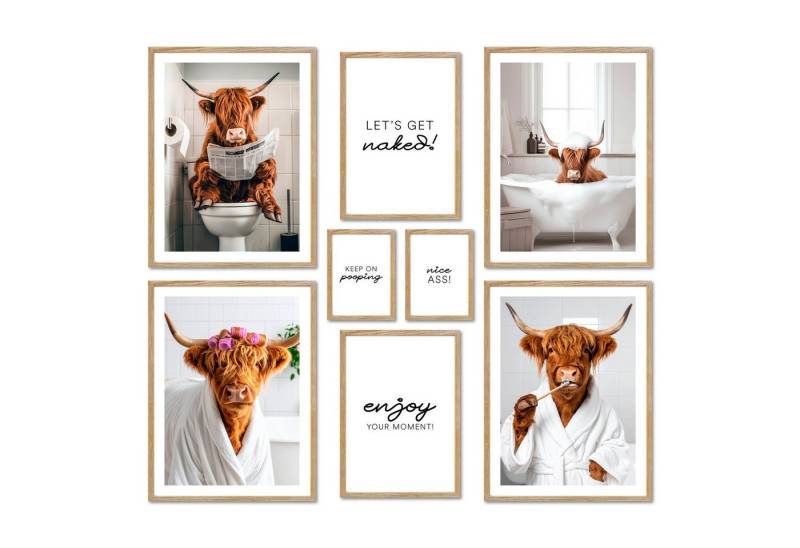 ARTFAVES Bilder-Collage Poster Set - FUNNY BATHROOM I Badezimmer Wandbilder witzige Kuh Hochla, (Wandbilder modern, 8 St) von ARTFAVES