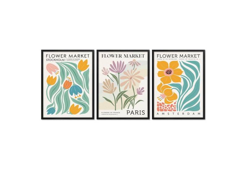 ARTFAVES Bilder-Collage Poster Set - Flower Market Trio 1 - 3 Deko Wandbilder Blumen, pastell, (Wandbilder modern, 3 St) von ARTFAVES