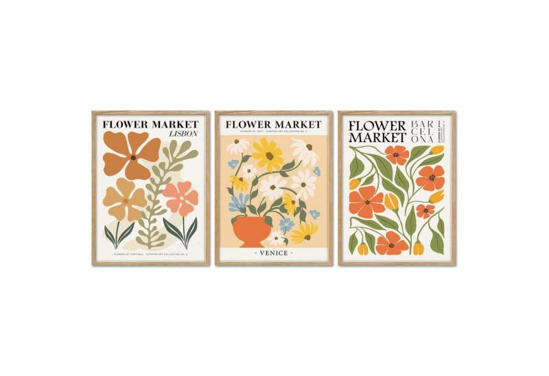 ARTFAVES Bilder-Collage Poster Set - Flower Market Trio 2 - 3 Deko Wandbilder Blumen, pastell, (Wandbilder modern, 3 St) von ARTFAVES