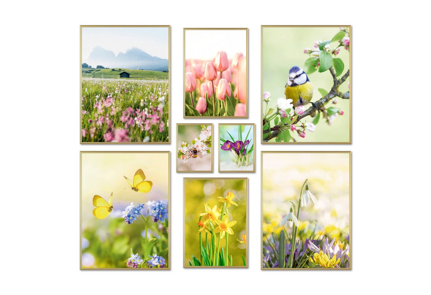 ARTFAVES Bilder-Collage Poster Set - Frühlingserwachen - Deko Wandbilder frühling, tiere, natu, (Wandbilder modern, 8 St) von ARTFAVES