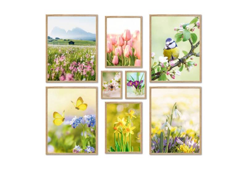 ARTFAVES Bilder-Collage Poster Set - Frühlingserwachen - Deko Wandbilder frühling, tiere, natu, (Wandbilder modern, 8 St) von ARTFAVES