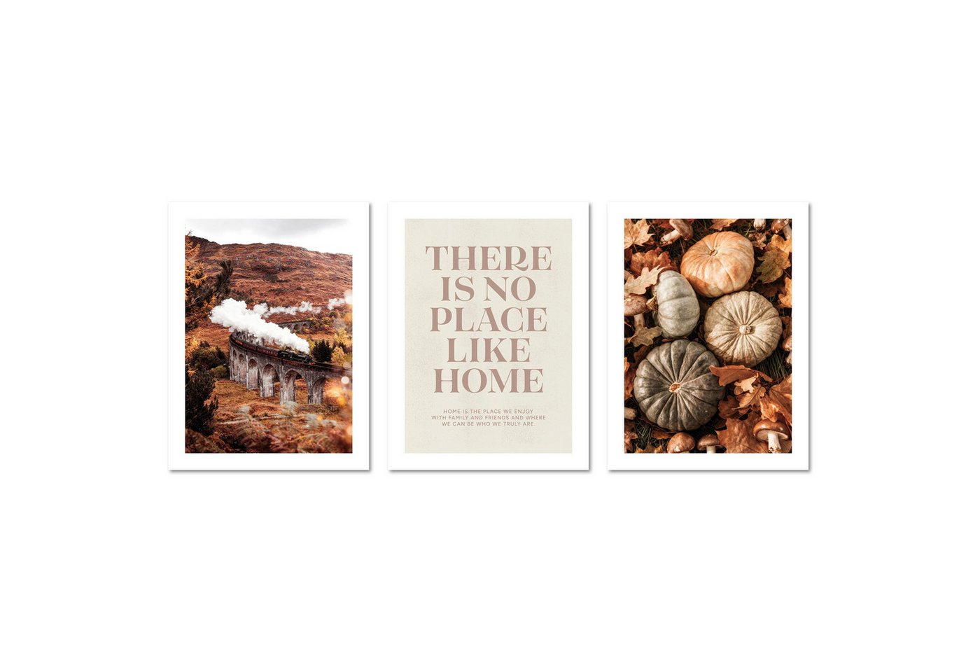 ARTFAVES Bilder-Collage Poster Set - Herbst Momente 1 - 3 Deko Wandbilder Kürbisse Glenfinnan, (Wandbilder modern, 3 St) von ARTFAVES