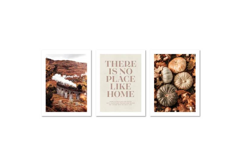 ARTFAVES Bilder-Collage Poster Set - Herbst Momente 1 - 3 Deko Wandbilder Kürbisse Glenfinnan, (Wandbilder modern, 3 St) von ARTFAVES