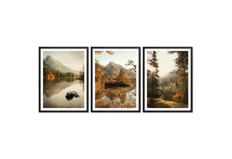 ARTFAVES Bilder-Collage Poster Set - Herbst See - 3 Deko Wandbilder Berchtesgaden Hintersee, (Wandbilder modern, 3 St) von ARTFAVES