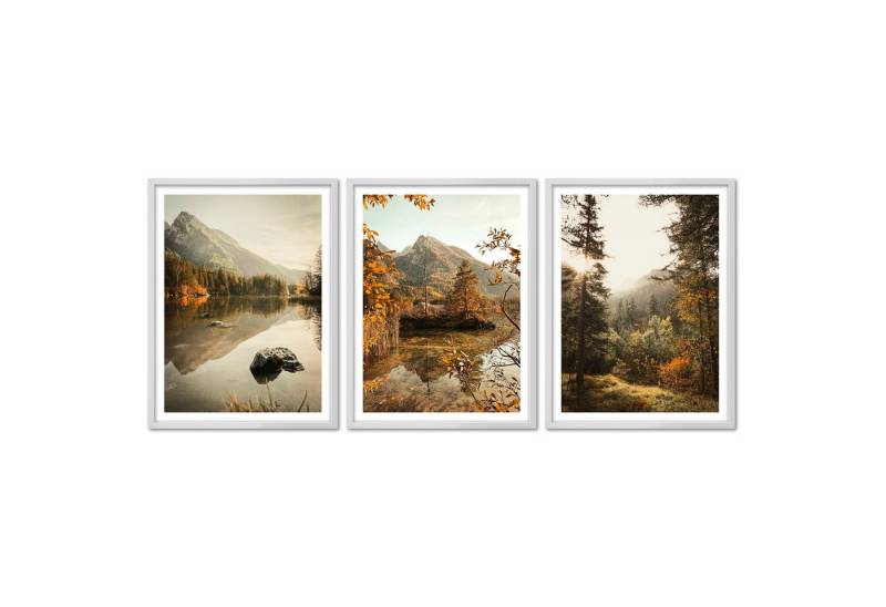 ARTFAVES Bilder-Collage Poster Set - Herbst See - 3 Deko Wandbilder Berchtesgaden Hintersee, (Wandbilder modern, 3 St) von ARTFAVES