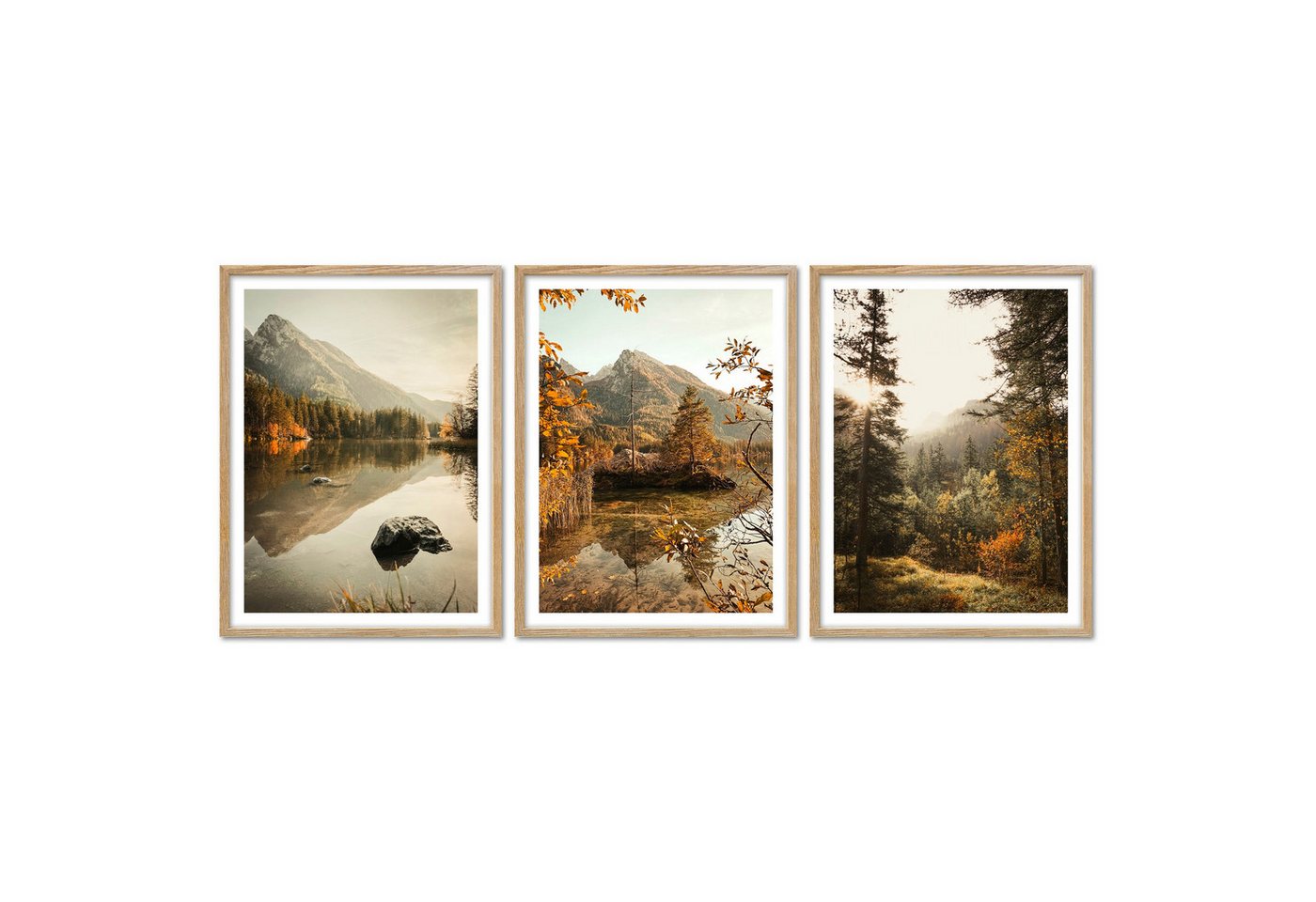 ARTFAVES Bilder-Collage Poster Set - Herbst See - 3 Deko Wandbilder Berchtesgaden Hintersee, (Wandbilder modern, 3 St) von ARTFAVES