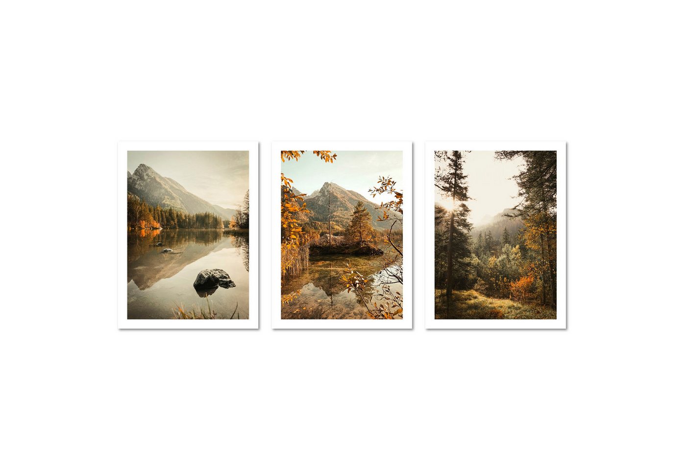 ARTFAVES Bilder-Collage Poster Set - Herbst See - 3 Deko Wandbilder Berchtesgaden Hintersee, (Wandbilder modern, 3 St) von ARTFAVES