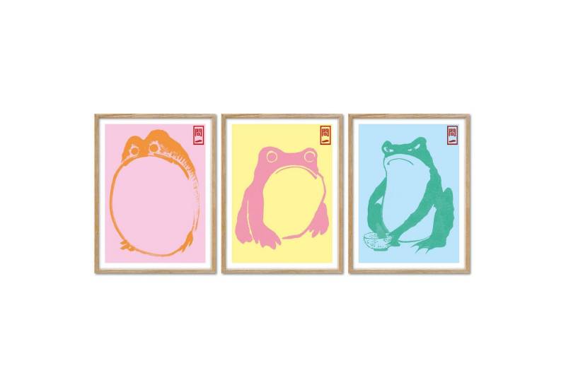 ARTFAVES Bilder-Collage Poster Set - Hoji Frogs Dopamine - 3 Deko Wandbilder Kunst, Frösche, M, (Wandbilder modern, 3 St) von ARTFAVES