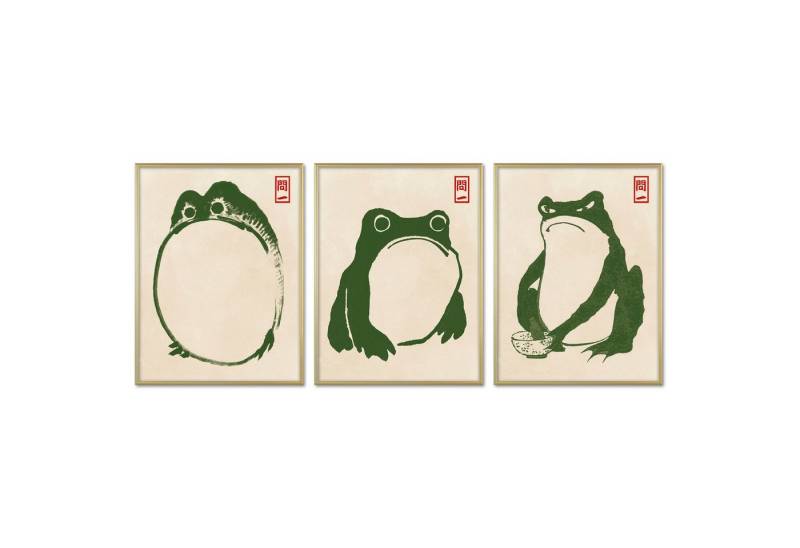 ARTFAVES Bilder-Collage Poster Set - Hoji Frogs Green - 3 Deko Wandbilder Kunst, Frösche, Mats, (Wandbilder modern, 3 St) von ARTFAVES
