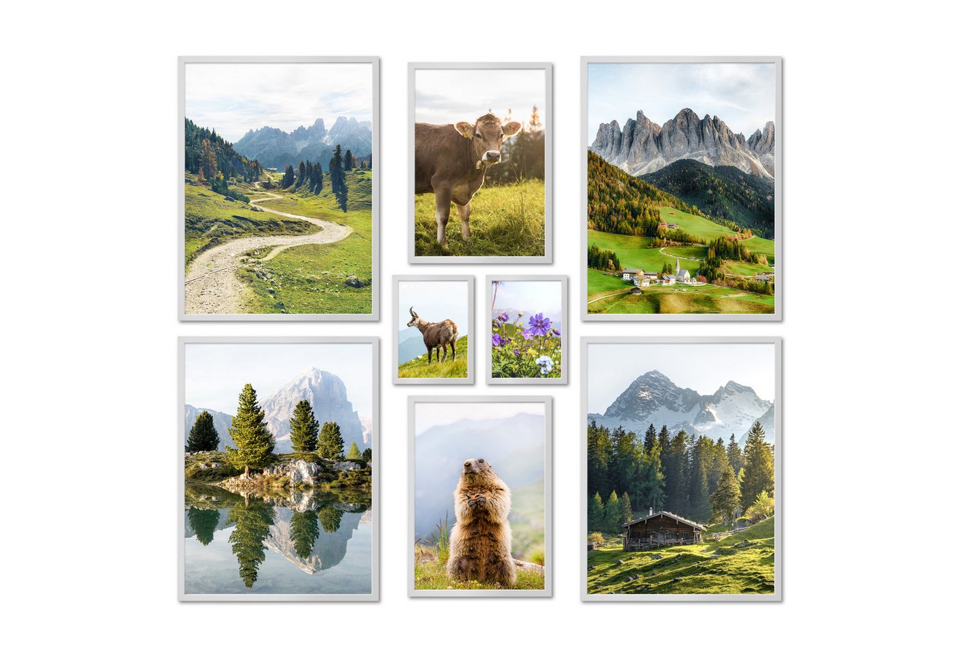 ARTFAVES Bilder-Collage Poster Set - In den Bergen I Sommer Frühling Berge I Deko, (Wandbilder modern, 8 St), verschiedene Größen im Set von ARTFAVES