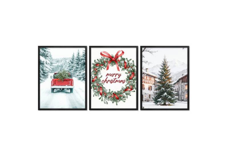 ARTFAVES Bilder-Collage Poster Set - Merry Christmas - 3 Deko Wandbilder Weihnachten Schnee Wi, (Wandbilder modern, 3 St) von ARTFAVES
