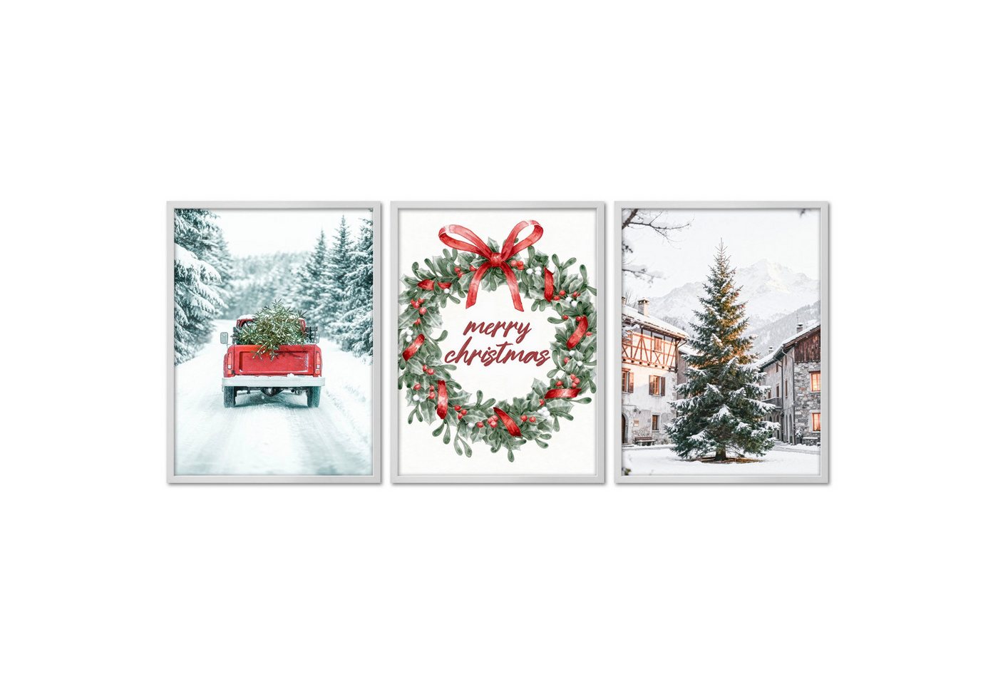 ARTFAVES Bilder-Collage Poster Set - Merry Christmas - 3 Deko Wandbilder Weihnachten Schnee Wi, (Wandbilder modern, 3 St) von ARTFAVES
