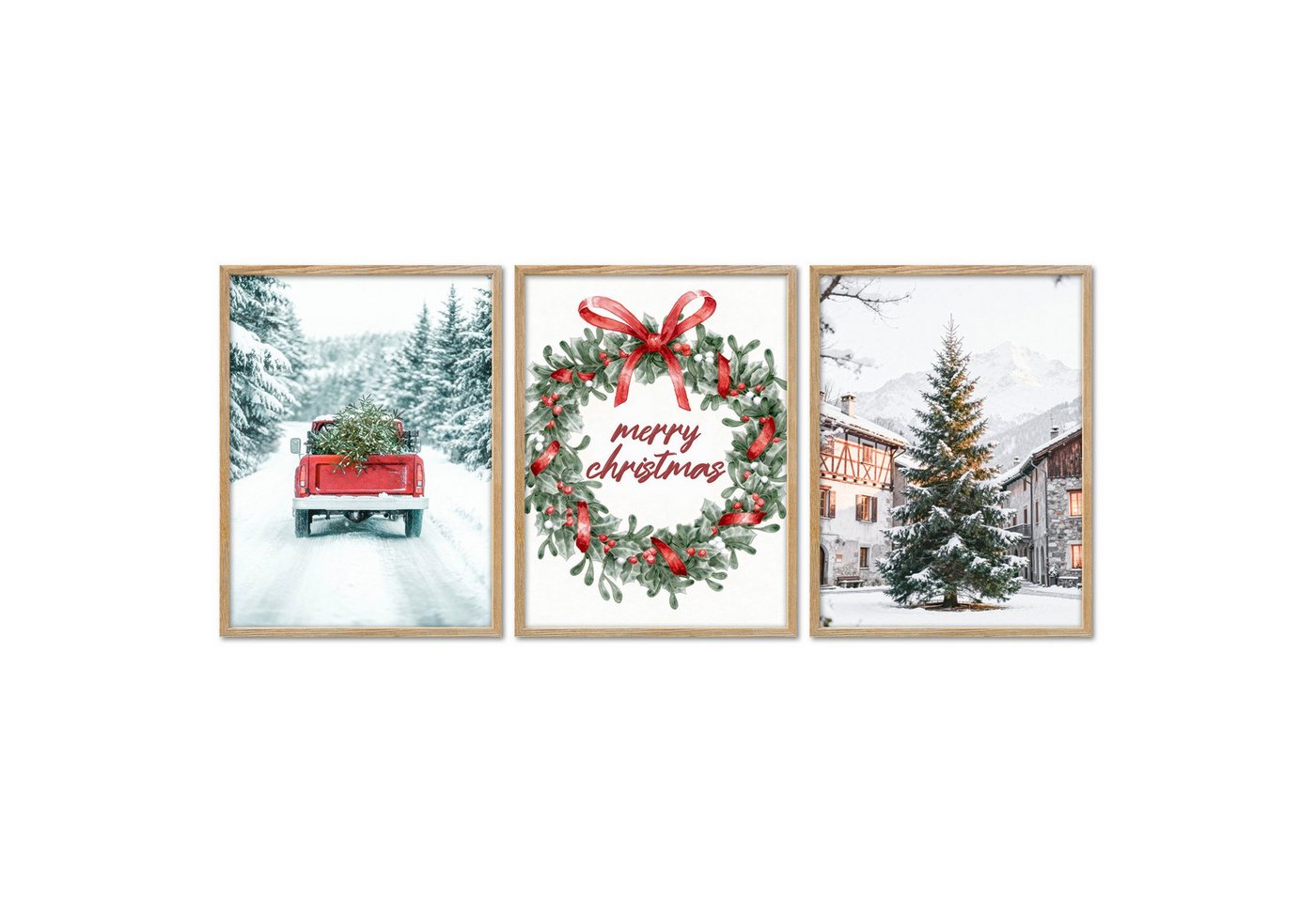 ARTFAVES Bilder-Collage Poster Set - Merry Christmas - 3 Deko Wandbilder Weihnachten Schnee Wi, (Wandbilder modern, 3 St) von ARTFAVES