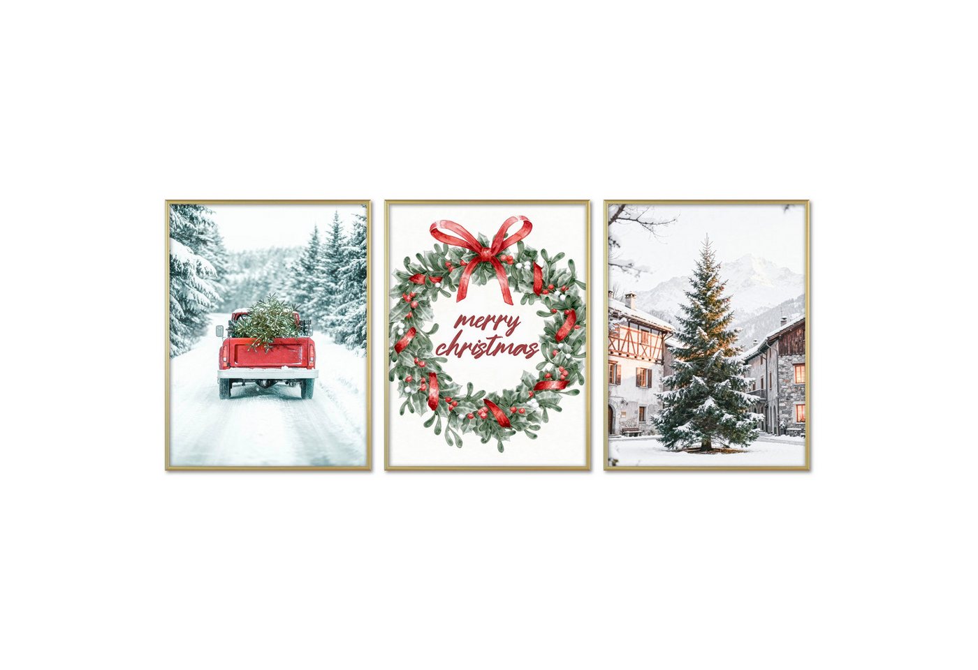 ARTFAVES Bilder-Collage Poster Set - Merry Christmas - 3 Deko Wandbilder Weihnachten Schnee Wi, (Wandbilder modern, 3 St) von ARTFAVES