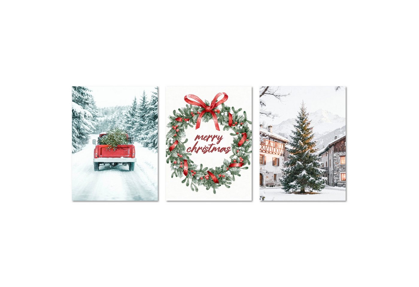 ARTFAVES Bilder-Collage Poster Set - Merry Christmas - 3 Deko Wandbilder Weihnachten Schnee Wi, (Wandbilder modern, 3 St) von ARTFAVES