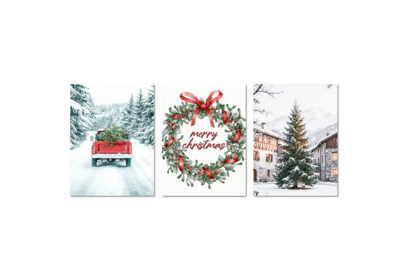 ARTFAVES Bilder-Collage Poster Set - Merry Christmas - 3 Deko Wandbilder Weihnachten Schnee Wi, (Wandbilder modern, 3 St) von ARTFAVES