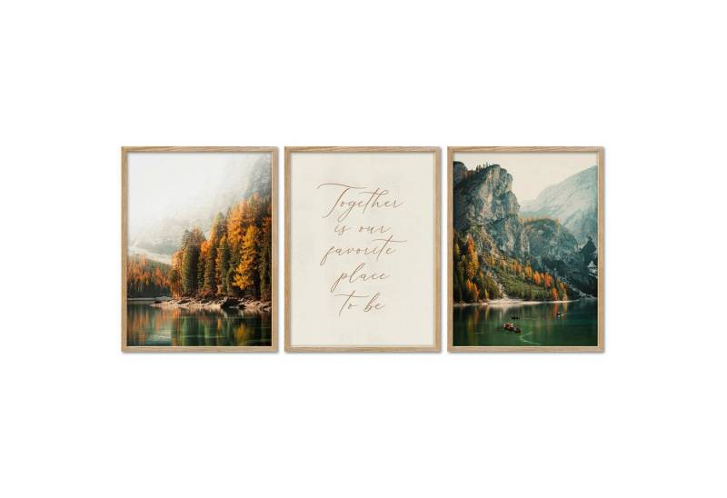 ARTFAVES Bilder-Collage Poster Set - Pragser Wildsee Herbst - 3 Deko Wandbilder Süd Tirol Dolo, (Wandbilder modern, 3 St) von ARTFAVES
