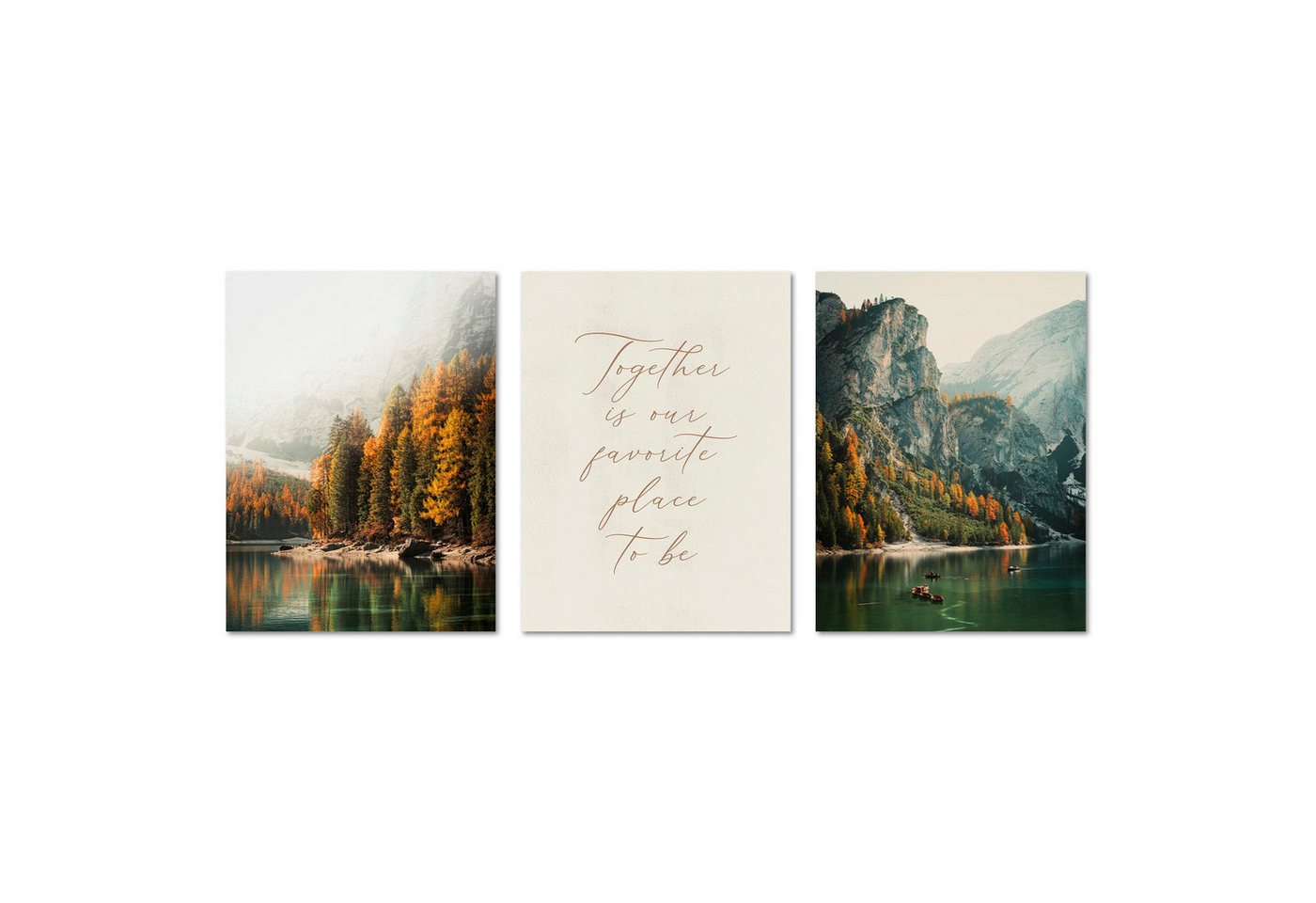 ARTFAVES Bilder-Collage Poster Set - Pragser Wildsee Herbst - 3 Deko Wandbilder Süd Tirol Dolo, (Wandbilder modern, 3 St) von ARTFAVES