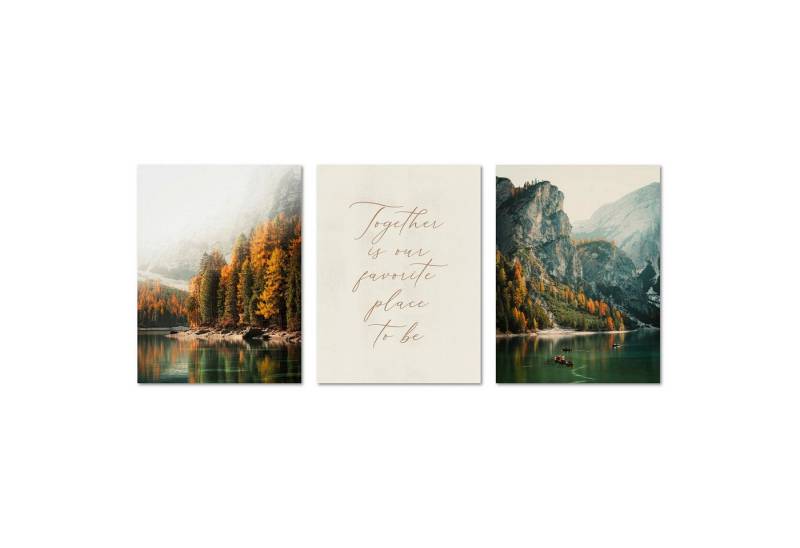 ARTFAVES Bilder-Collage Poster Set - Pragser Wildsee Herbst - 3 Deko Wandbilder Süd Tirol Dolo, (Wandbilder modern, 3 St) von ARTFAVES