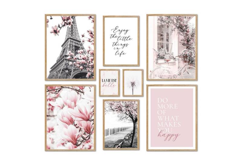 ARTFAVES Bilder-Collage Poster Set - SPRING IN PARIS - Deko Wandbilder fashion, mode, rosa, sc, (Wandbilder modern, 8 St) von ARTFAVES