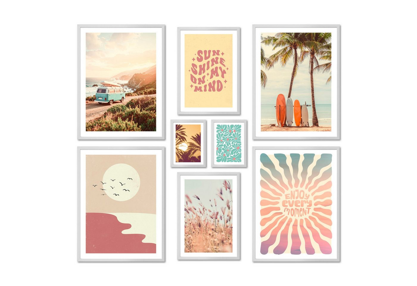 ARTFAVES Bilder-Collage Poster Set - Summer Trip - Deko Wandbilder sommer, bunt, meer, pastell, (Wandbilder modern, 8 St) von ARTFAVES