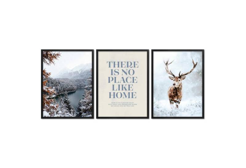 ARTFAVES Bilder-Collage Poster Set - Winter Momente 1 - 3 Deko Wandbilder Hirsch See, (Wandbilder modern, 3 St) von ARTFAVES