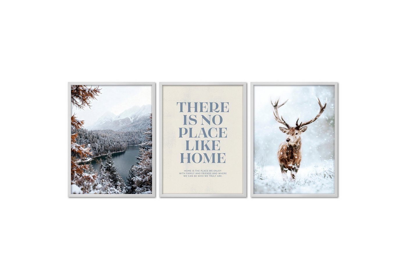 ARTFAVES Bilder-Collage Poster Set - Winter Momente 1 - 3 Deko Wandbilder Hirsch See, (Wandbilder modern, 3 St) von ARTFAVES