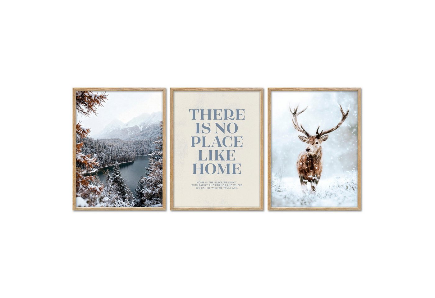 ARTFAVES Bilder-Collage Poster Set - Winter Momente 1 - 3 Deko Wandbilder Hirsch See, (Wandbilder modern, 3 St) von ARTFAVES