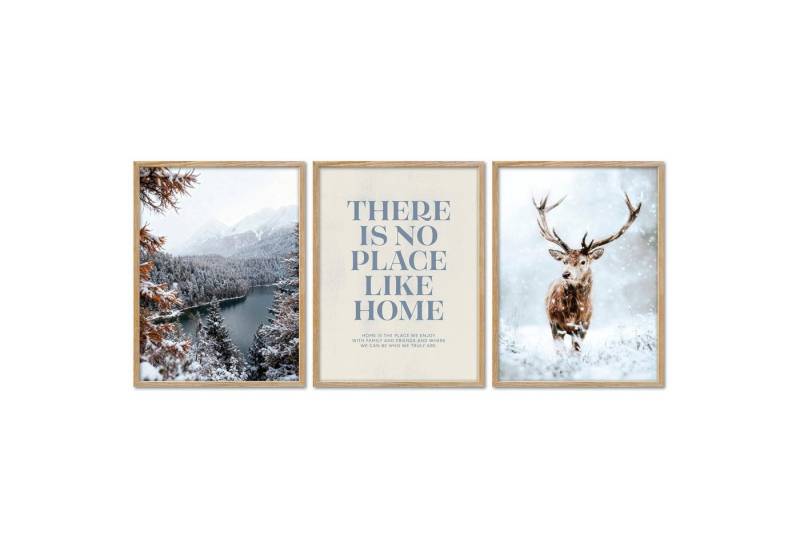 ARTFAVES Bilder-Collage Poster Set - Winter Momente 1 - 3 Deko Wandbilder Hirsch See, (Wandbilder modern, 3 St) von ARTFAVES