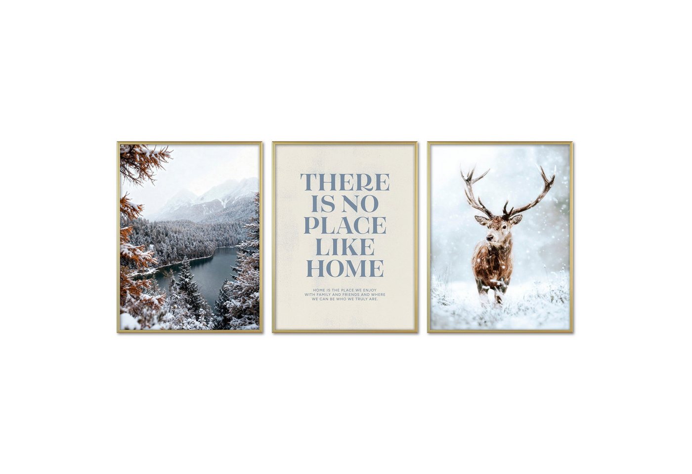 ARTFAVES Bilder-Collage Poster Set - Winter Momente 1 - 3 Deko Wandbilder Hirsch See, (Wandbilder modern, 3 St) von ARTFAVES