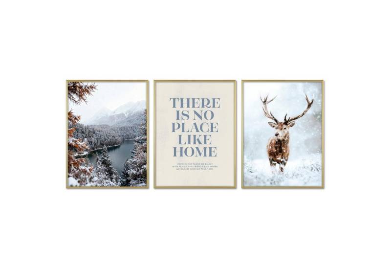 ARTFAVES Bilder-Collage Poster Set - Winter Momente 1 - 3 Deko Wandbilder Hirsch See, (Wandbilder modern, 3 St) von ARTFAVES