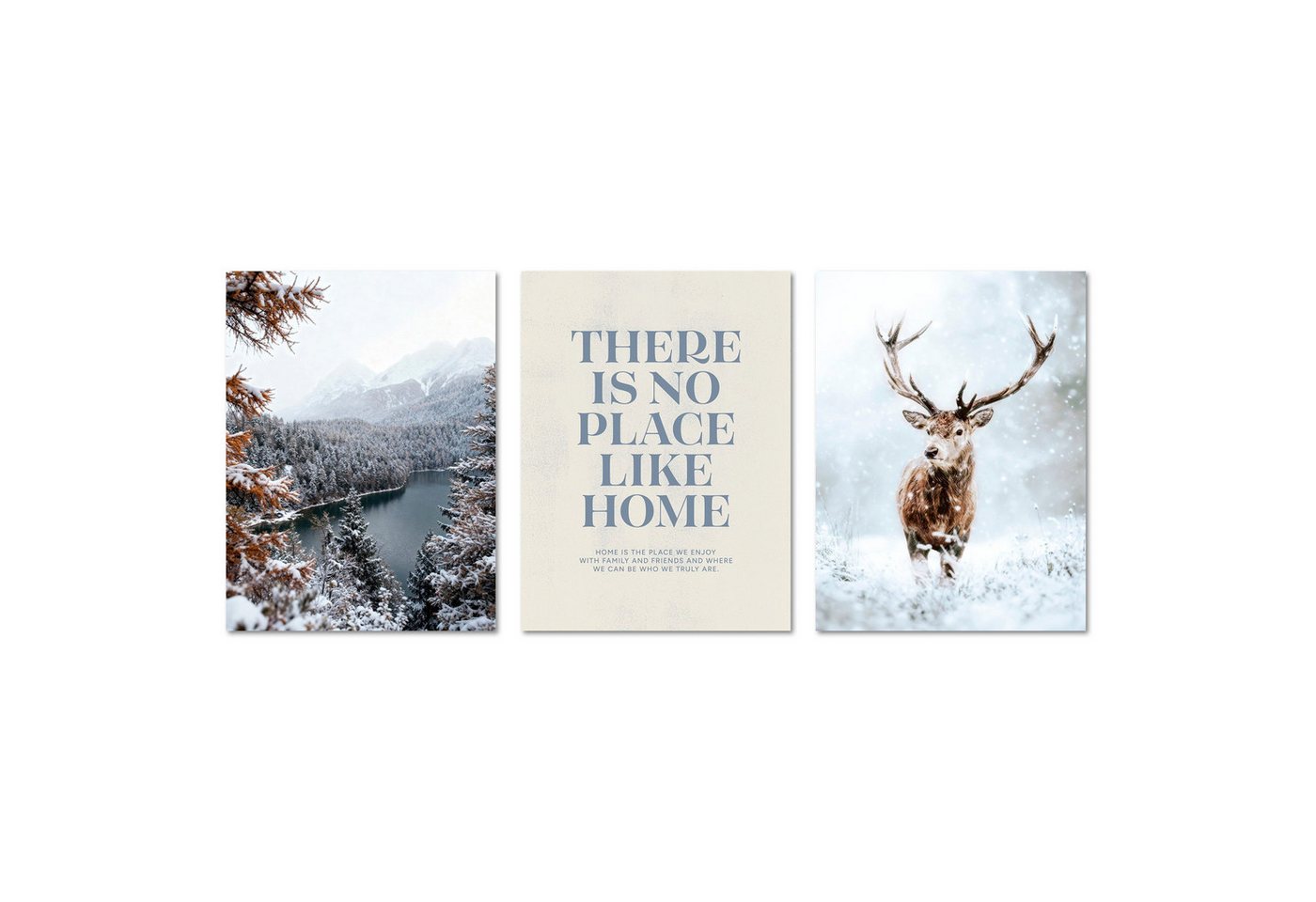 ARTFAVES Bilder-Collage Poster Set - Winter Momente 1 - 3 Deko Wandbilder Hirsch See, (Wandbilder modern, 3 St) von ARTFAVES