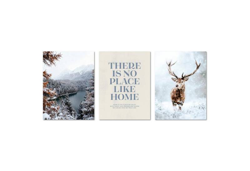 ARTFAVES Bilder-Collage Poster Set - Winter Momente 1 - 3 Deko Wandbilder Hirsch See, (Wandbilder modern, 3 St) von ARTFAVES