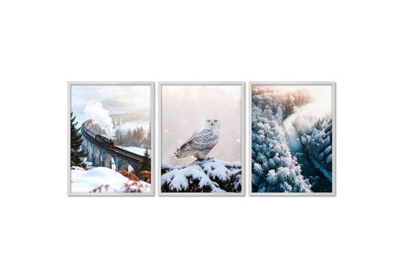 ARTFAVES Bilder-Collage Poster Set - Winter Momente 3 - 3 Deko Wandbilder Glenfinnan Viaduct S, (Wandbilder modern, 3 St) von ARTFAVES