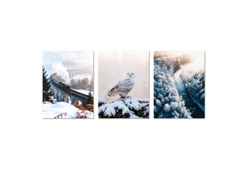ARTFAVES Bilder-Collage Poster Set - Winter Momente 3 - 3 Deko Wandbilder Glenfinnan Viaduct S, (Wandbilder modern, 3 St) von ARTFAVES