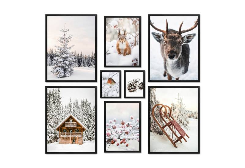 ARTFAVES Bilder-Collage Poster Set - Winter Wonderland I Schnee Tiere Winter I Deko, (8er Set), moderne Wandbilder Winter Deko von ARTFAVES