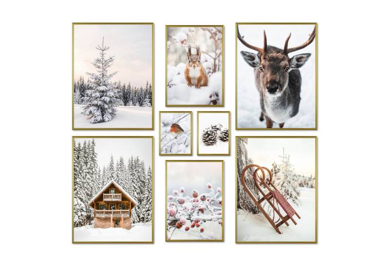 ARTFAVES Bilder-Collage Poster Set - Winter Wonderland I Schnee Tiere Winter I Deko, (8er Set), moderne Wandbilder Winter Deko von ARTFAVES