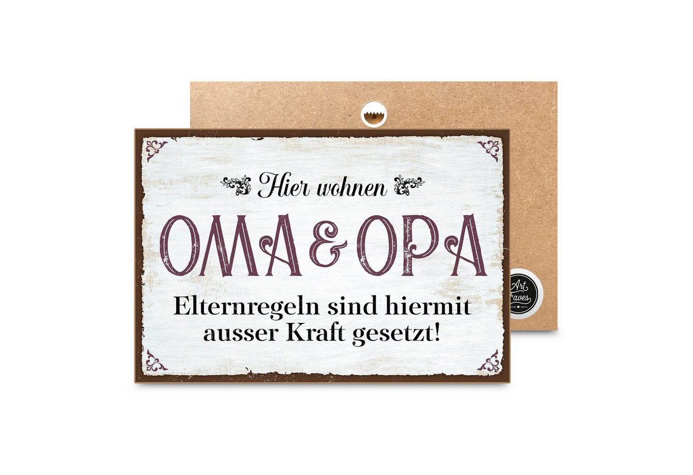 ARTFAVES Holzbild Hier wohnen Oma und Opa, Geschenk zum Thema Familie, Großeltern von ARTFAVES