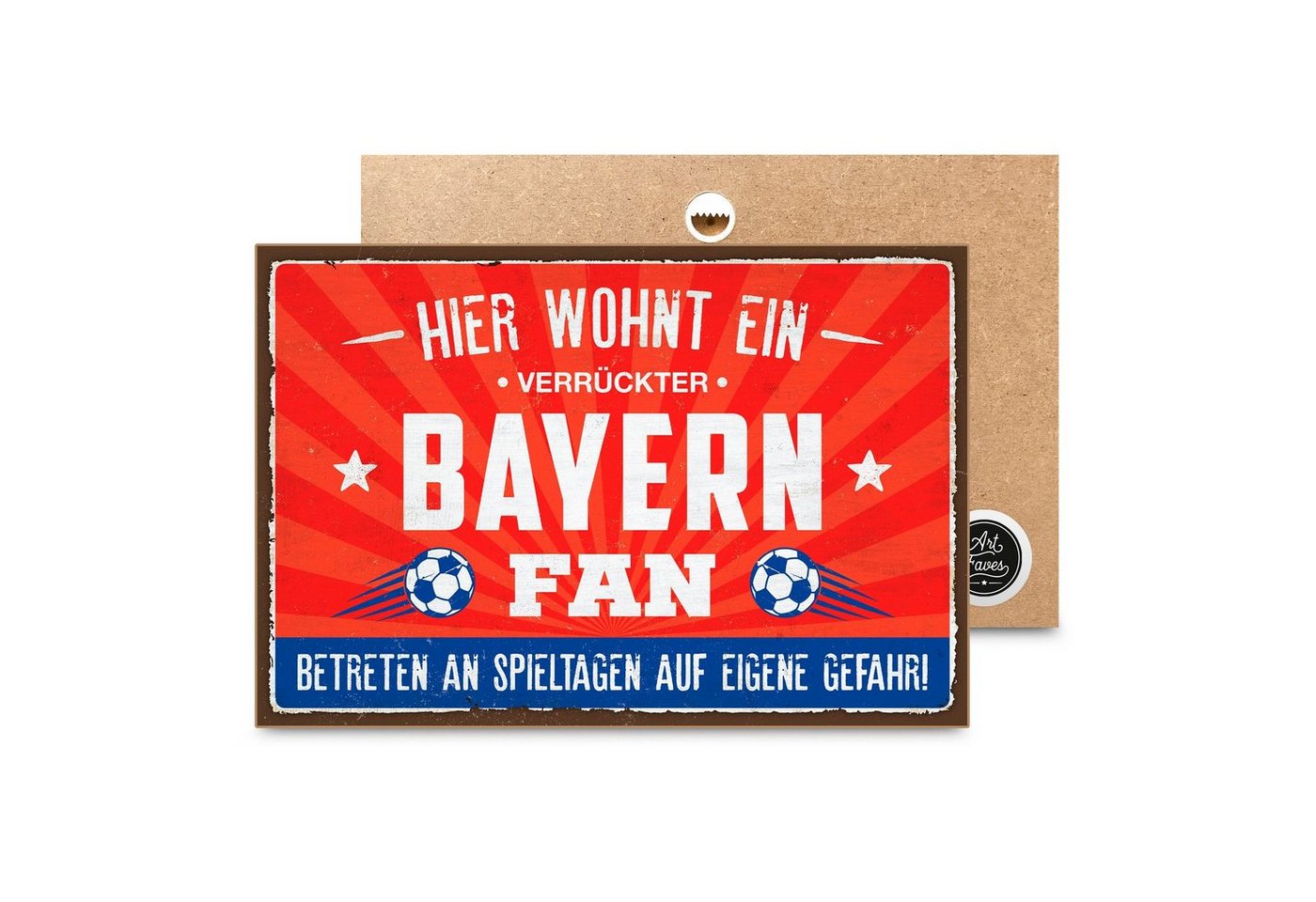 ARTFAVES Holzbild Hier wohnt ein verrückter BAYERN Fan, Geschenk zum Thema Fussball, München von ARTFAVES